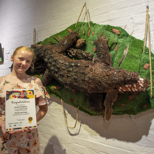 Fake-turf crocodile dominates Waste to Art exhibition